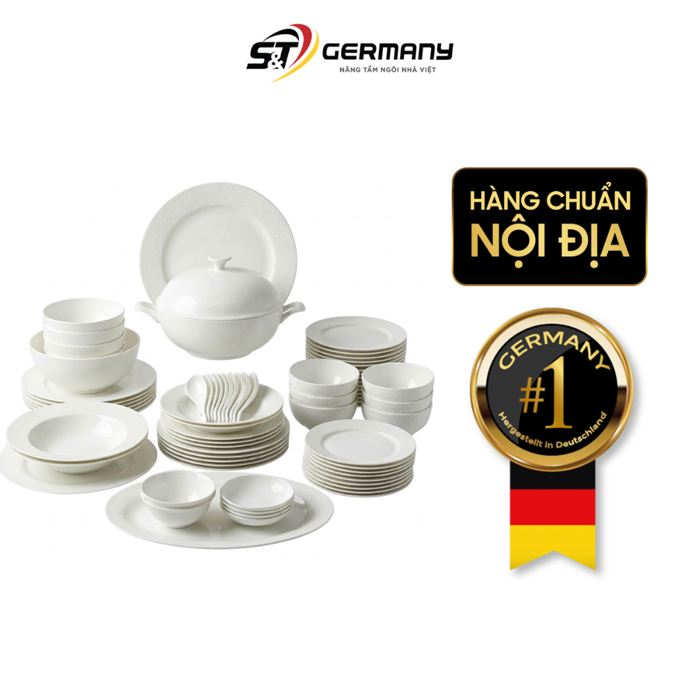 Set bát sứ Imperial 50 món trắng vân vuông gồm set thìa