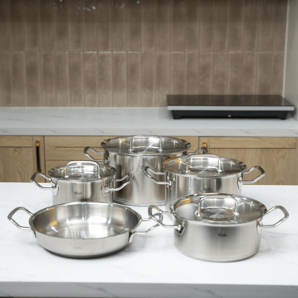 Bộ nồi Fissler Profi 5 món kèm chảo inox 2 quai Profi 24/28cm made in Germany