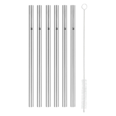 Bộ ống hút thẳng WMF Baric Cromargan 6 chiếc, kèm cọ rửa, cao 18cm
