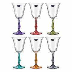 Set 6 ly vang đỏ Fregata chân màu 250ml Crystal Bohemia