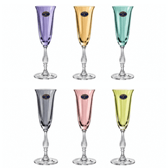 Set 6 ly champagne Fregata thân màu 190ml Crystal Bohemia