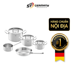 Bộ nồi Fissler Profi set 5 vung thép siêu cao cấp kèm quánh và chảo inox Profi 24/28 cm made in Germany