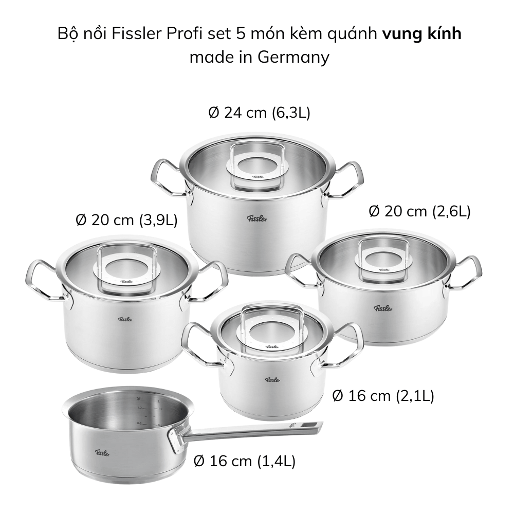Bộ nồi Fissler Profi set 5 món kèm quánh made in Germany