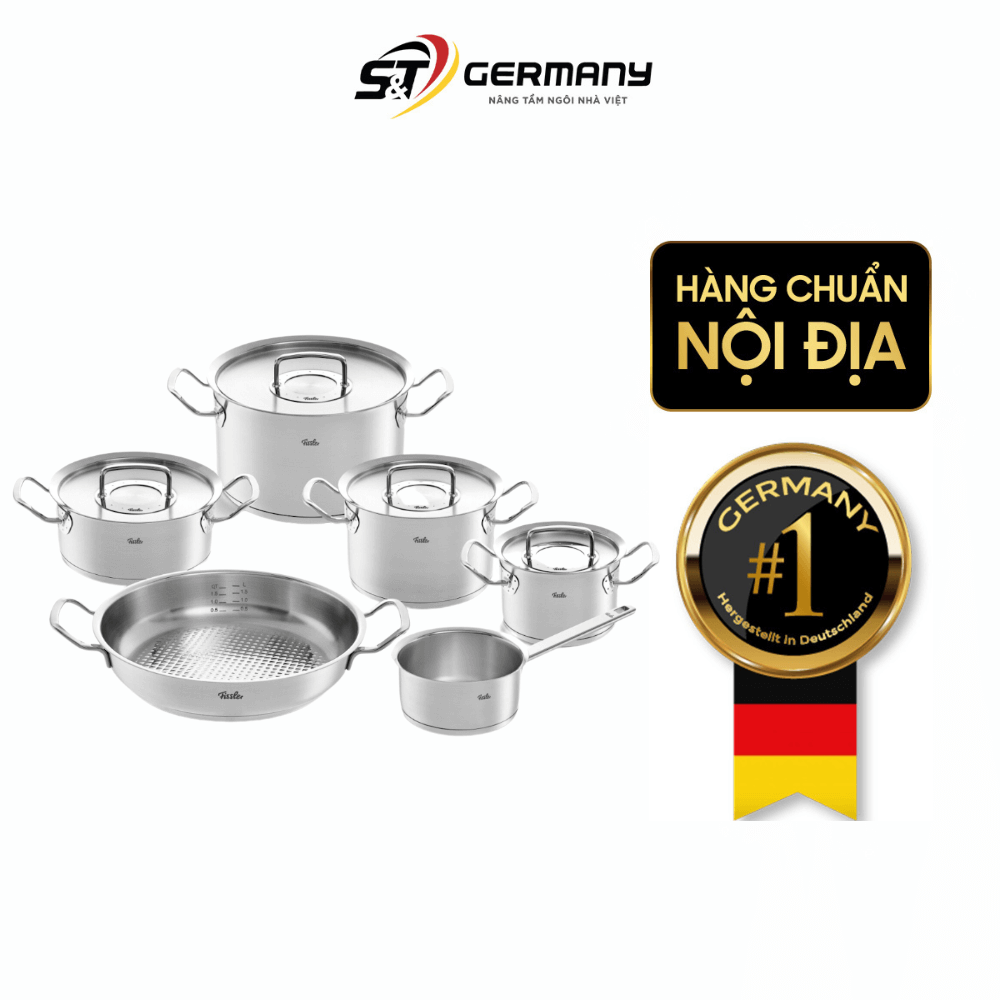 Bộ nồi Fissler Profi 6 món kèm quánh và chảo inox Profi 2 quai made in Germany