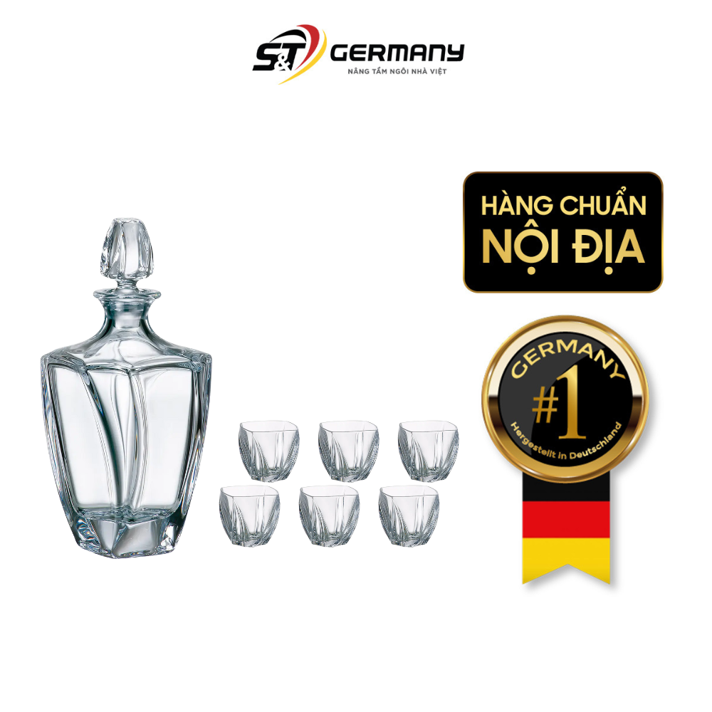 Bộ bình rượu Whisky BOHEMIA Neptune Crystal gồm 1 bình 0,7 lit + 6 cốc dung tich 300ml
