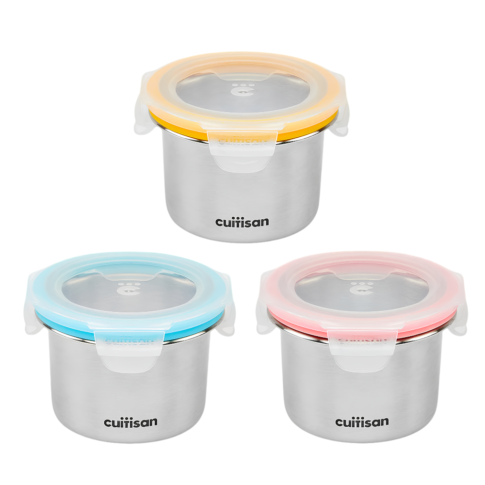 Set 3 hộp trữ đồ ăn dặm Inox 316 Cuitisan 200ml/250ml kháng khuẩn cao cấp
