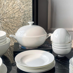 Set bát sứ Imperial 50 món trắng vân vuông gồm set thìa