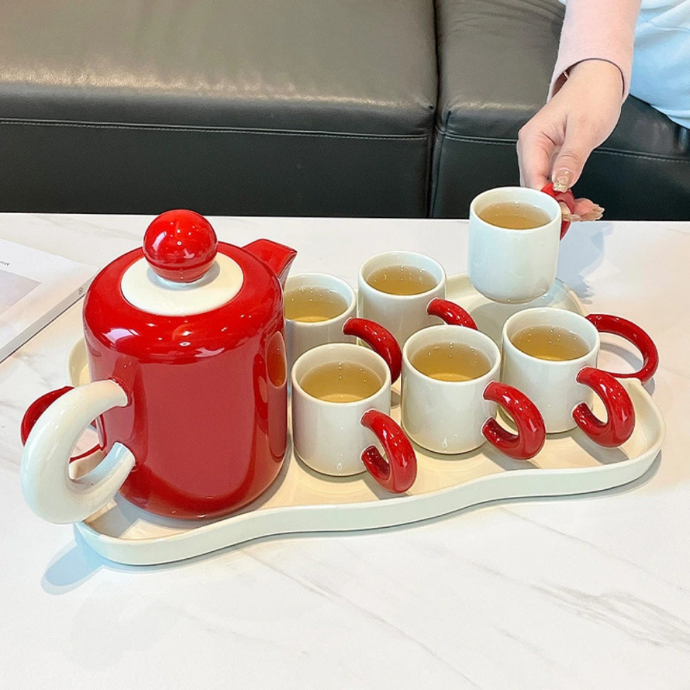 Set Bình nước + 6 cốc kèm khay Dopamine Phong cách Bắc Âu màu đỏ