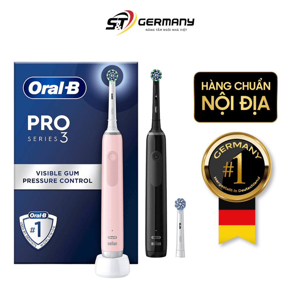 Set 2 bàn chải điện ORAL-B Pro 3 3900 màu đen và hồng