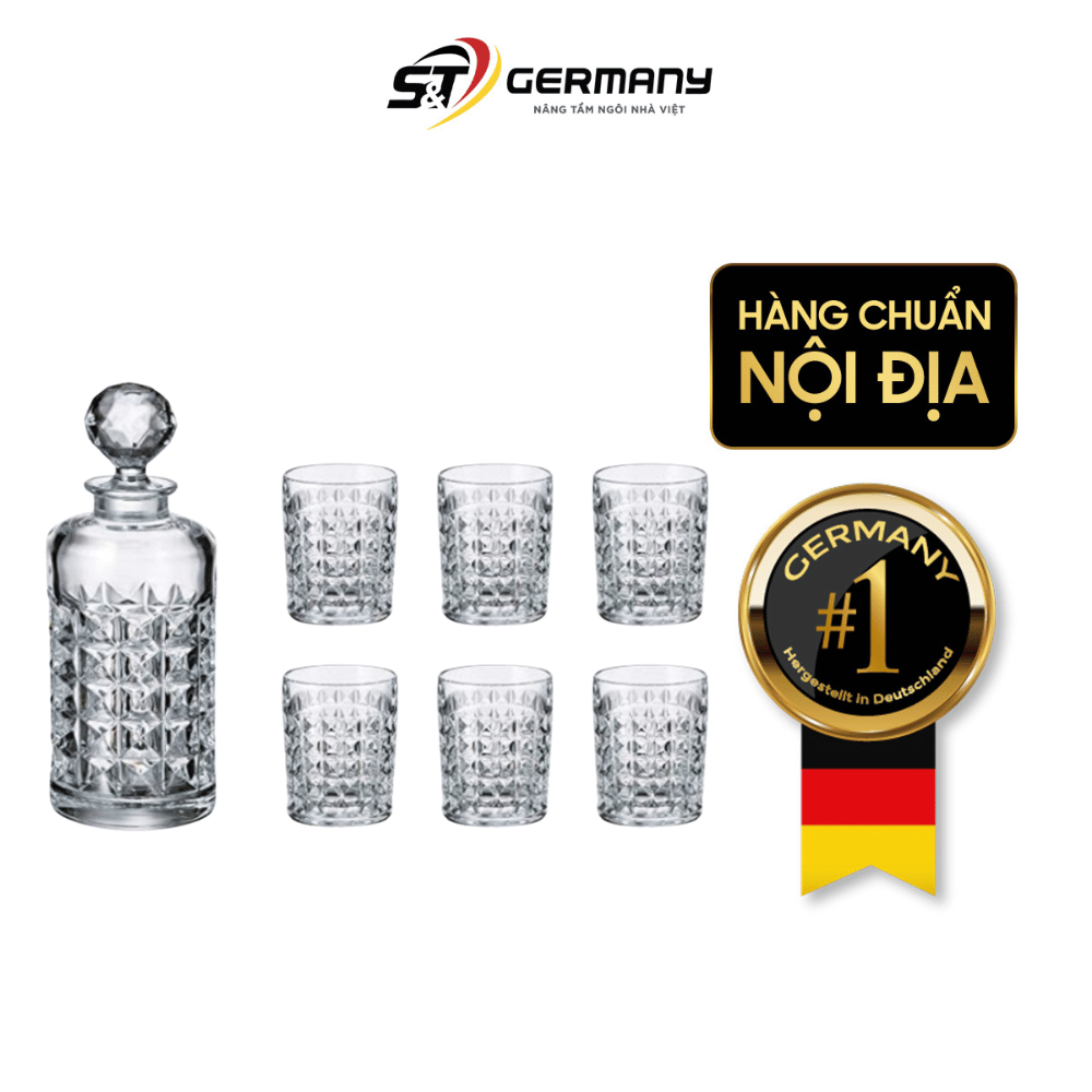 Bộ bình rượu pha lê Bohemia Diamond gồm 1 bình đựng rượu 700ml và 6 cốc 230ml