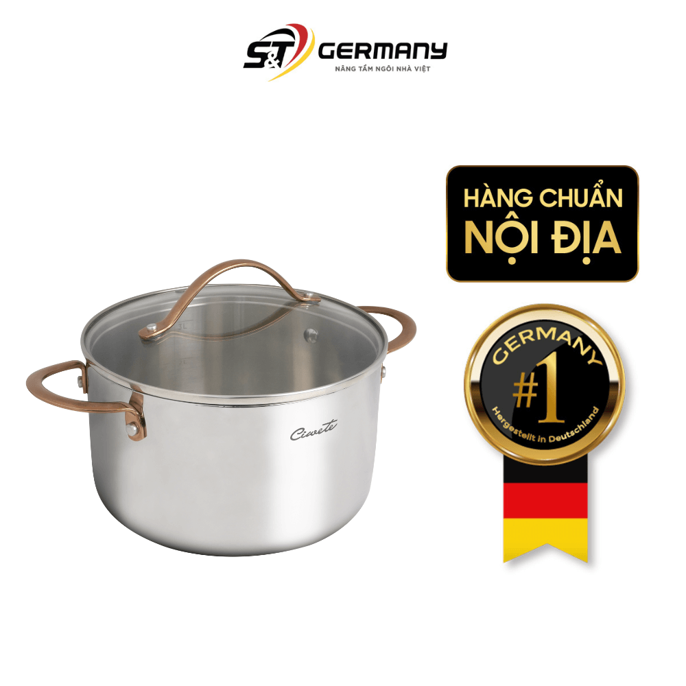 Nồi inox 304 cao cấp Ciwete nắp kính, nhiều kích cỡ