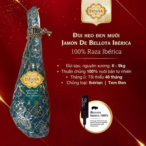 Đùi lợn Espana Iberico lợn đen TBN Paleta De Bellota 100% iberica 48 tháng (8kg)