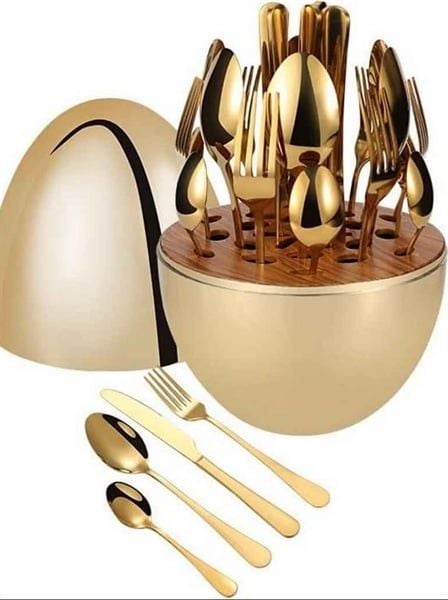 Set dao thìa dĩa quả trứng KELLER Germany 24 món màu vàng gold