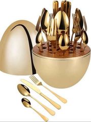 Set dao thìa dĩa quả trứng KELLER Germany 24 món màu vàng gold