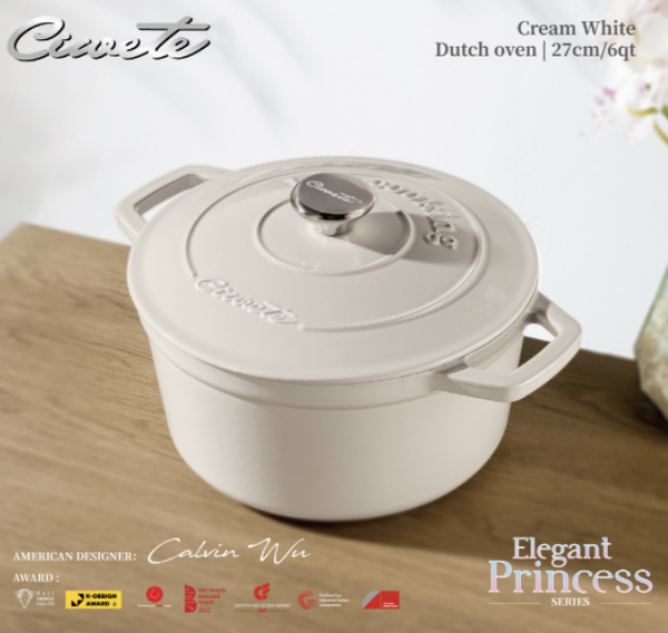 Nồi gang tròn Ciwete 24cm màu kem