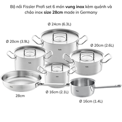Bộ nồi Fissler Profi set 6 món kèm quánh và chảo inox Profi made in Germany