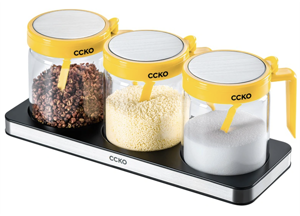 Set 3 lọ đựng gia vị thủy tinh cao cấp CCKO CK9984 màu vàng