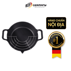 Chảo gang mỏ quạ nắp kính kèm vỉ ráo dầu GKÖCH 24cm Cip 21A