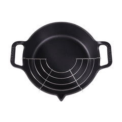 Chảo gang mỏ quạ nắp kính kèm vỉ ráo dầu GKÖCH 24cm Cip 21A