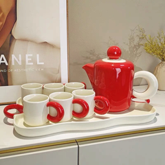Set Bình nước + 6 cốc kèm khay Dopamine Phong cách Bắc Âu màu đỏ