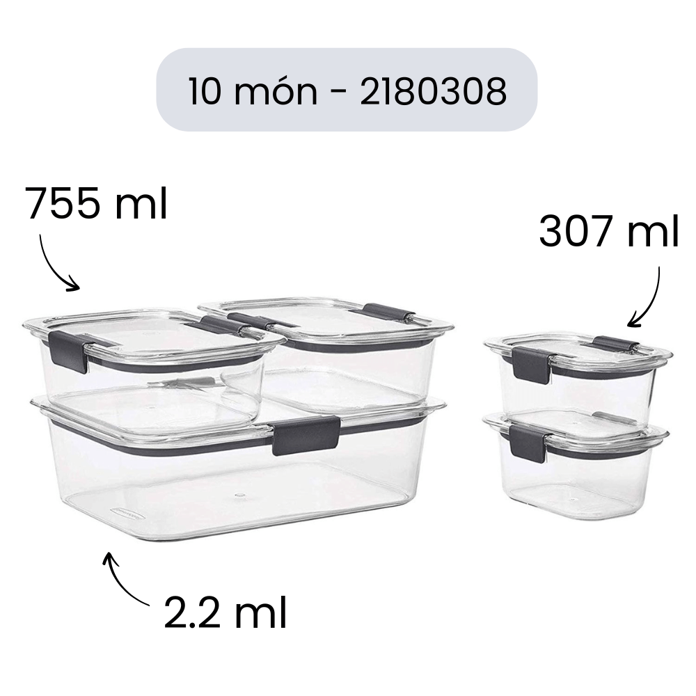 Sét hộp Tritan Rubbermaid Brilliance 10-24 món made in USA