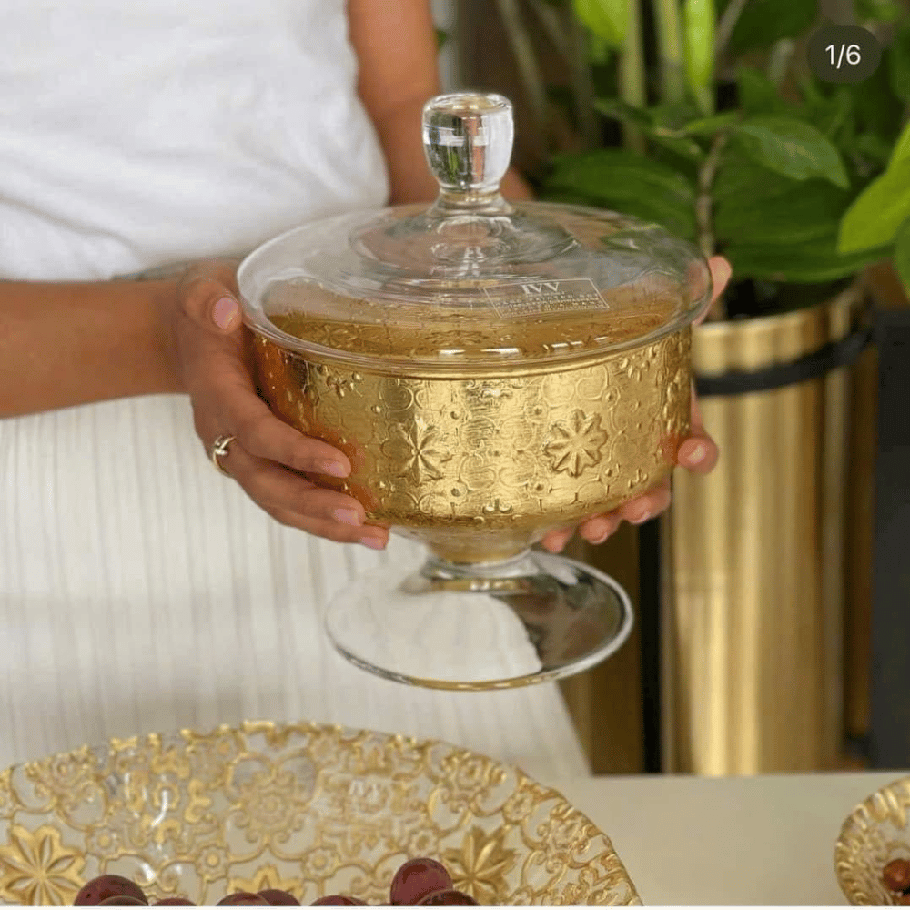 Hũ kẹo Arabesque Gold Leaf 20cm IVV 7530.2