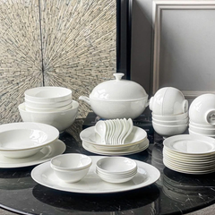 Set bát sứ Imperial 50 món trắng vân vuông gồm set thìa