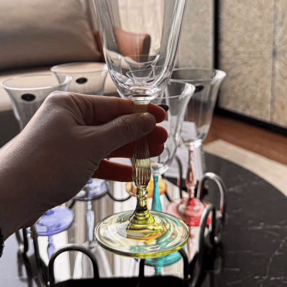 Set 6 ly vang đỏ Fregata chân màu 250ml Crystal Bohemia