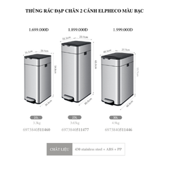 Thùng rác ELPHECO đạp chân mở hai cánh 20L/25L/30L nhiều màu, có thùng chứa rác rời bên trong