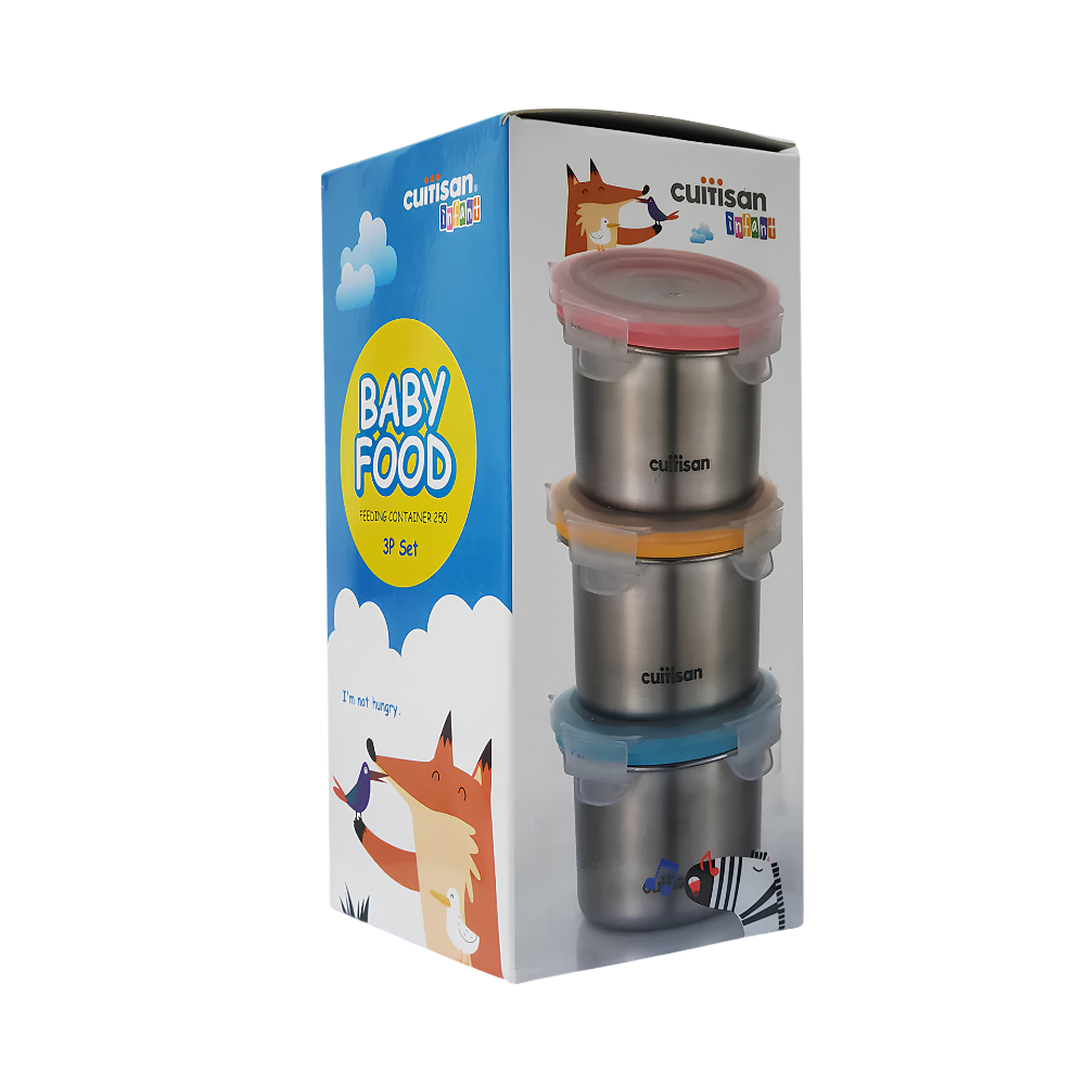 Set 3 hộp trữ đồ ăn dặm Inox 316 Cuitisan 200ml/250ml kháng khuẩn cao cấp