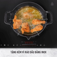 Chảo gang mỏ quạ nắp kính kèm vỉ ráo dầu GKÖCH 24cm Cip 21A