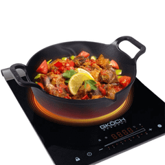 Chảo gang mỏ quạ nắp kính kèm vỉ ráo dầu GKÖCH 24cm Cip 21A