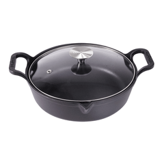 Chảo gang mỏ quạ nắp kính kèm vỉ ráo dầu GKÖCH 24cm Cip 21A