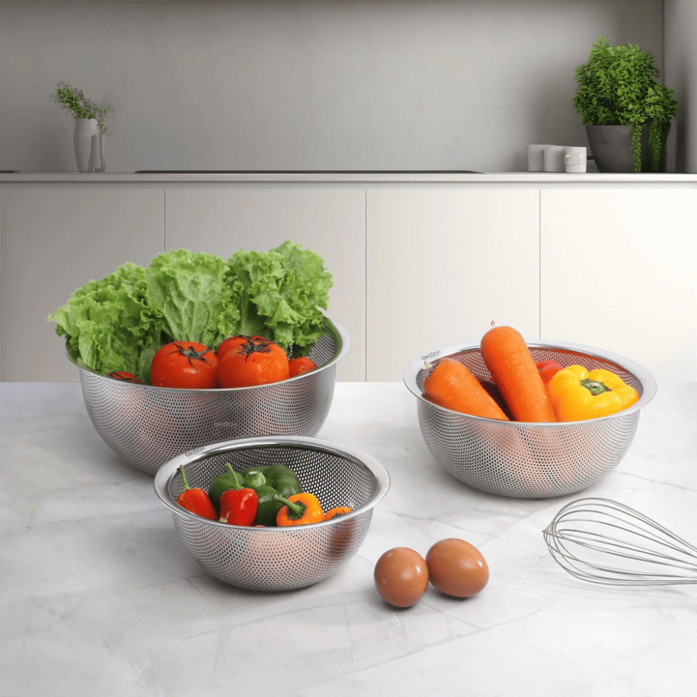 Bộ 3 rổ inox 16-20-24cm GKÖCH MYDH1012 không có tay cầm