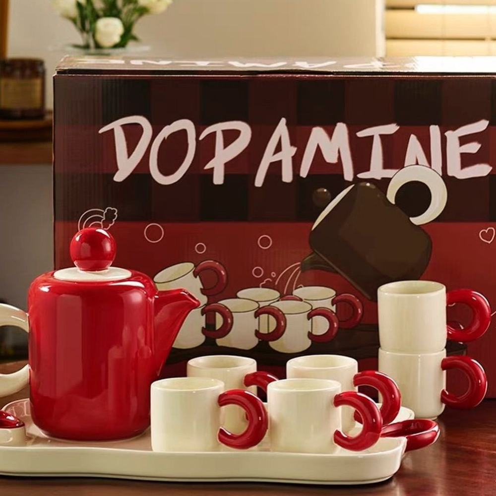 Set Bình nước + 6 cốc kèm khay Dopamine Phong cách Bắc Âu màu đỏ