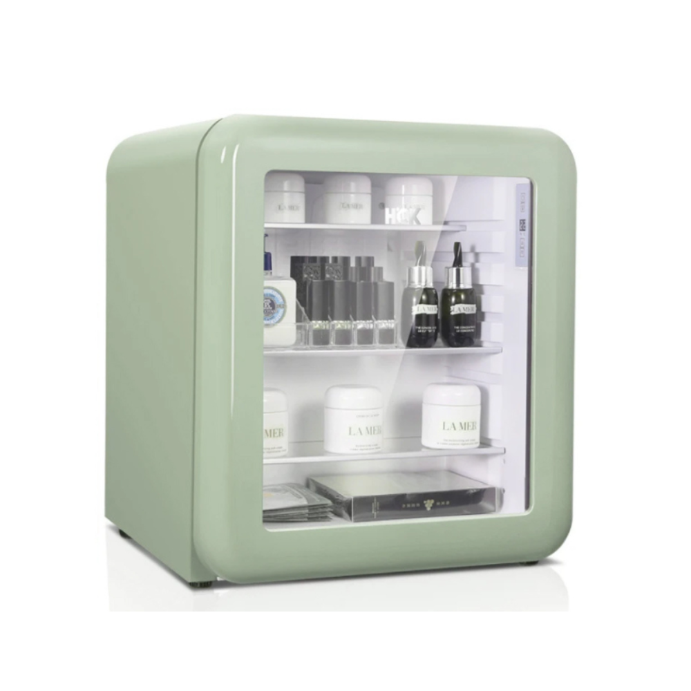 Tủ lạnh mini HCK 48L đựng mỹ phẩm và đồ uống có mặt kính