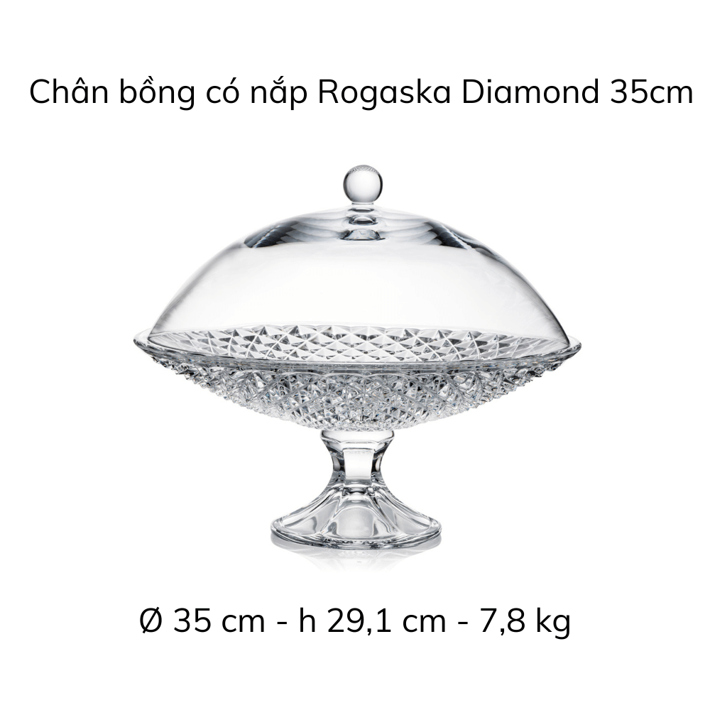 Chân bồng có nắp Rogaska Diamond trắng 35cm