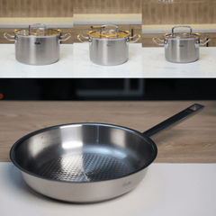 Bộ nồi Fissler Profi set 4 món vung kính kèm chảo Fissler Profi tổ ong 24/28cm made in Germany