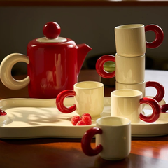 Set Bình nước + 6 cốc kèm khay Dopamine Phong cách Bắc Âu màu đỏ