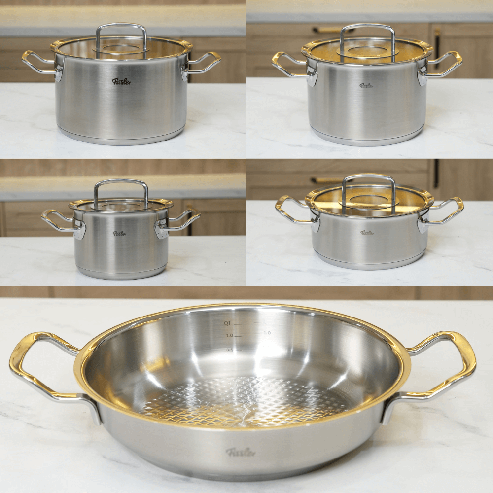 Bộ nồi Fissler Profi 5 món kèm chảo inox 2 quai Profi 24/28cm made in Germany