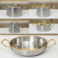 Bộ nồi Fissler Profi 5 món kèm chảo inox 2 quai Profi 24/28cm made in Germany