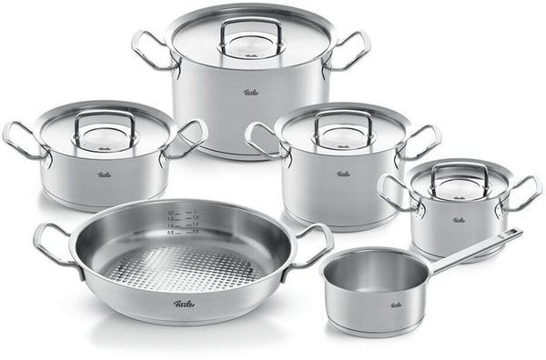 Bộ nồi Fissler Profi 6 món vung thép kèm quánh và chảo 2 quai 24cm made in Germany