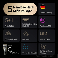 Máy cạo râu Braun Series 9 Pro+ 9669cc made in Germany (màu vàng Gold)
