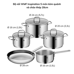 Bộ nồi WMF Inspiration 5 món kèm quánh và chảo thép 28cm