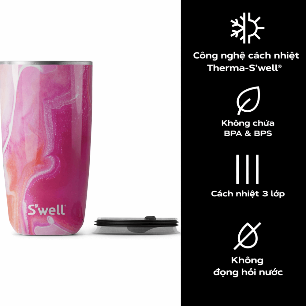Cốc cách nhiệt S'well bằng thép không gỉ, 530ml, có nắp trượt