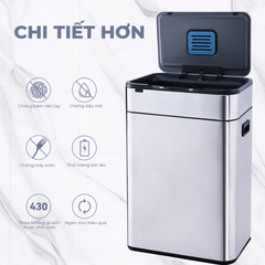 Thùng rác cảm ứng ELPHECO nắp inox 30L/40L có thùng rác rời bên trong & khử mùi ozone, nhiều màu