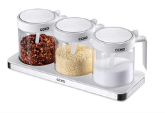 Set 3 đựng gia vị thủy tinh cao cấp CCKO CK9984 màu trắng