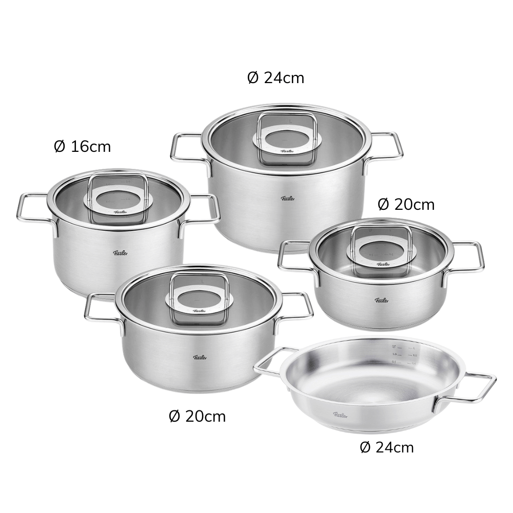 Bộ nồi Fissler Pure Collection 5 món vung kính kèm chảo made in Germany