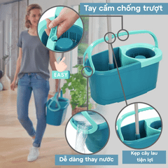 Cây lau nhà Leifheit Twist Ergo kèm gạt kính made in EU bản Turbo