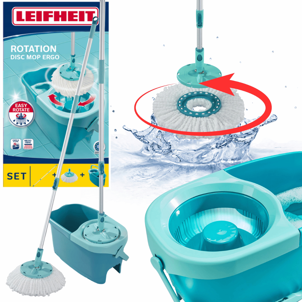 Cây lau nhà Leifheit Twist Ergo kèm gạt kính made in EU bản Turbo